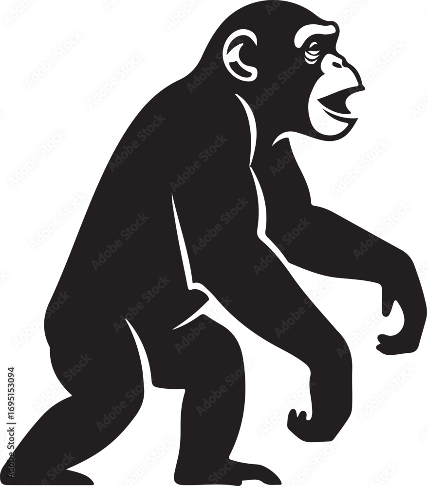 Obraz premium Stylized Chimpanzee Silhouette Standing Upright Celebrating or Shouting Illustration for Conservation Awareness and Wildlife Education
