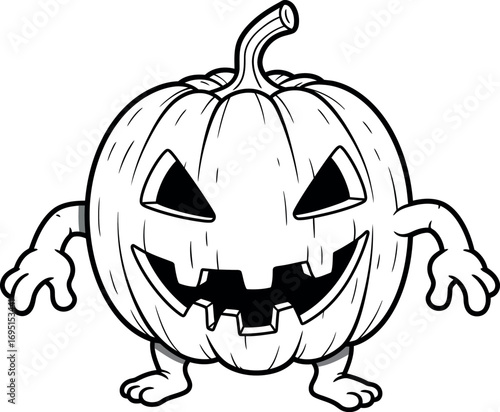 Spooky Pumpkin: An illustration of a carved pumpkin with a scary expression, ready to light up the night and bring a touch of Halloween fun.
