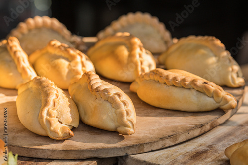 Kibinai, traditional Lithuanian food, pastries filled with various meat, onion and pepper, popular with Karaite ethnic minority in Vilnius, Lithuania, street food market