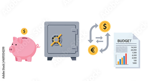 Secure your finances with a piggy bank safe and budget chart symbolizing financial planning and wealth management success, Generative AI.