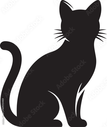 Elegant Black Cat Silhouette Illustration Vector Design Element Perfect for Pet Lovers and Graphic Designers Featuring a Curled Tail and Alert Ears