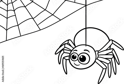 Spider in Web: A cartoon spider and its meticulously crafted web come to life in this captivating illustration, emphasizing intricate details and a playful theme.