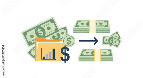 Visualize financial growth and investment returns with clear data and money flow, Generative AI.
