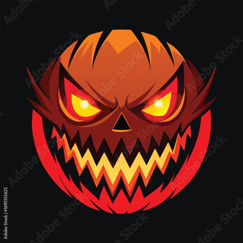 Menacing Halloween Pumpkin with Glowing Eyes and Jagged Teeth a Frightful Festive Icon