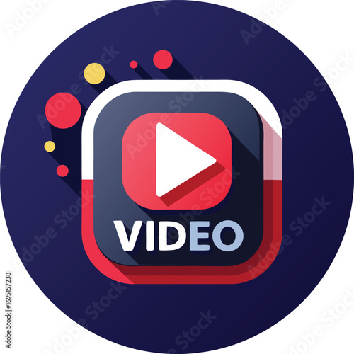 flat style video play button icon with modern multimedia symbol on dark circle