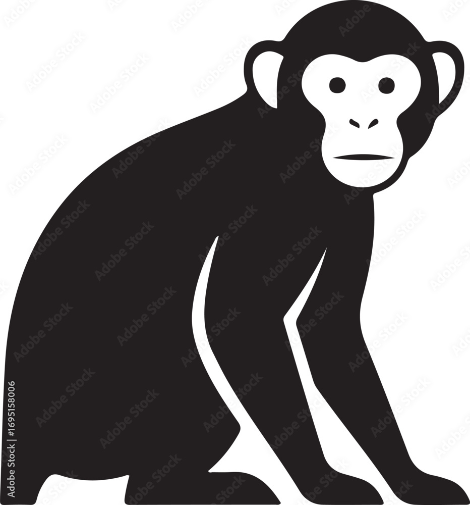 Fototapeta premium Minimalist Monkey Vector Illustration in Black and White Perfect for Logos and Design Projects Depicting Wildlife and Nature Conservation Themes