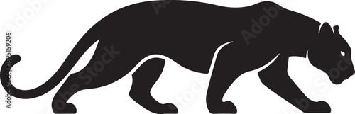 Elegant Black Panther Silhouette Stalking with Graceful Movement a Powerful Wild Animal Design Element for Logos and Vector Illustrations
