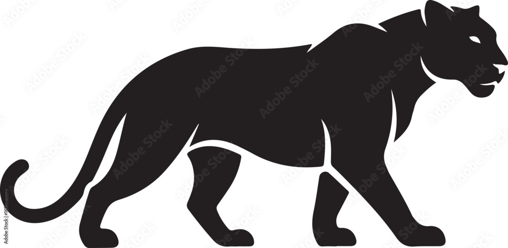 Obraz premium Sleek Black Panther Silhouette in Powerful Stance a Symbol of Strength and Grace ideal for Animal Lovers and Graphic Design Projects