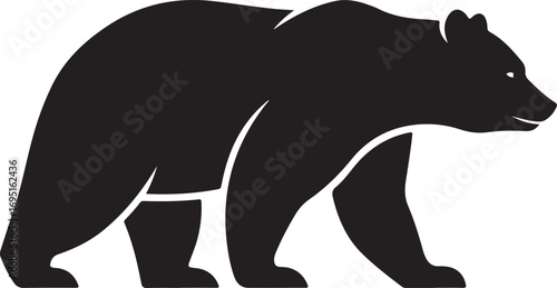 Bold Black Bear Silhouette Walking Profile Represents Strength and Wilderness Wildlife Conservation and Design Element for Nature Education Resources