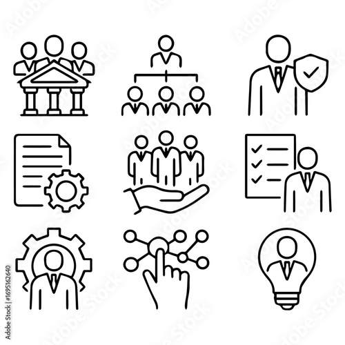 Diverse Business Icons Representing Teamwork Management and Innovative Concepts.