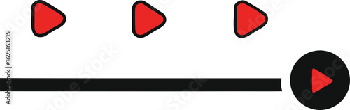 minimal video play progress bar icon with red play button on white background