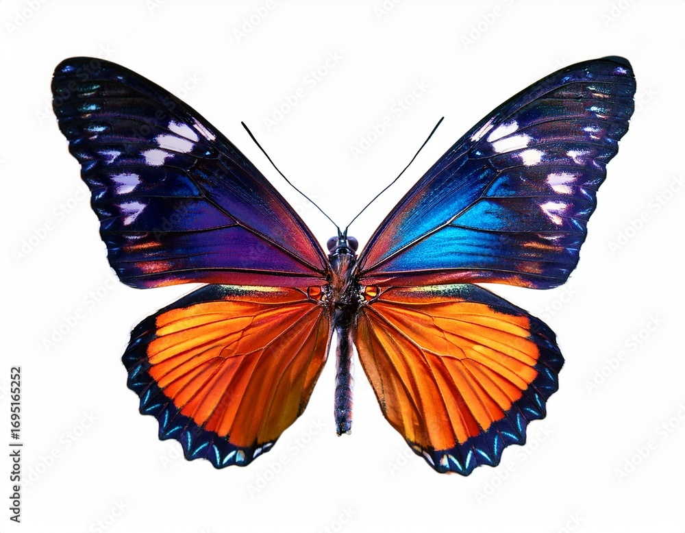 Fototapeta premium detailed beautiful butterfly front view closeup with colorful iridescent wings on isolated background