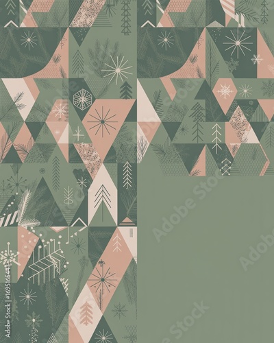 Wallpaper Mural Abstract Geometric Christmas Pattern in Green and Pink with Trees, Stars, and Winter Elements, Modern Holiday Background for Graphic Design, Wrapping Paper, and Seasonal Decor Torontodigital.ca