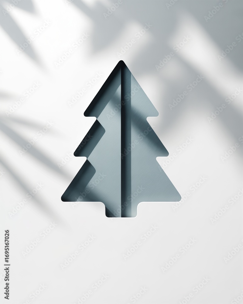 Fototapeta premium Minimalist Abstract Christmas Tree Shadow on White Modern Background, Contemporary Holiday Design Element for Seasonal Decor, Creative Visuals, and Graphic Inspiration