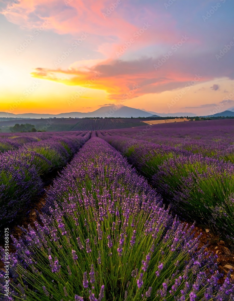 Naklejka premium Lavender field at sunrise