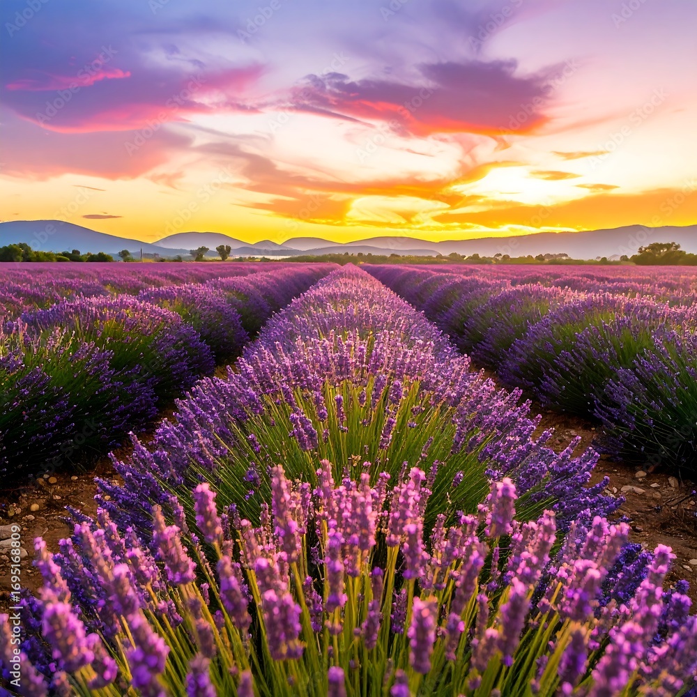 Naklejka premium Lavender field at sunset (2)