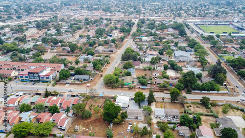 Aerial View of an Urban Landscape with Residential Homes and Greenery in Summer zambia