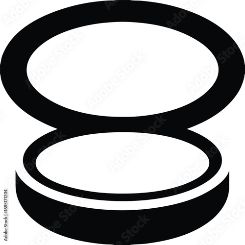 Simple Black Silhouette Vector of an Open Compact Powder Case Showing the Mirror and the Powder Pan Inside Perfect for Makeup Artistry and Cosmetic Design