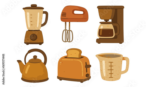 Vintage kitchen appliances set in flat retro style