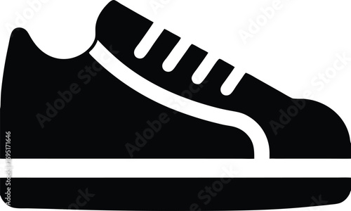 A black and white silhouette vector graphic of a casual athletic sneaker or running shoe featuring laces and a rubber sole ideal for sports and exercise design projects