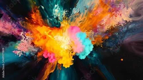 cosmic explosion with bright glowing energy, vibrant colors, dynamic space scene, high detail