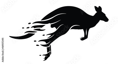 Dynamic black kangaroo silhouette leaping with a sense of speed and motion