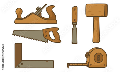 Hand tools collection in vintage style for woodworking enthusiasts
