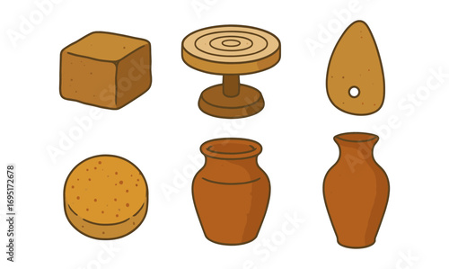 Rustic ceramic objects collection in 3d with modern textures and earthy tones