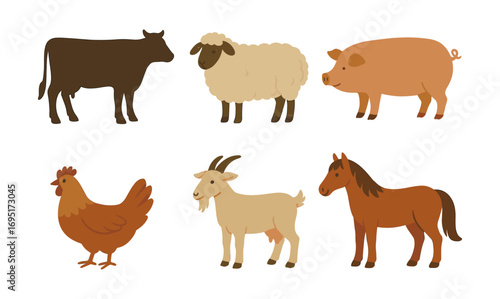 Charming farm animals set in rustic cartoon style for kids designs