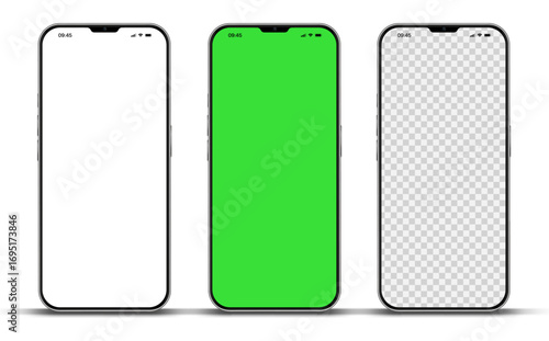 Realistic smartphone mockup. Mobile phone vector with isolated on white background. Device front view. 3D mobile phone with shadow. Realistic, high quality smart phone mockup for ui ux presentation.