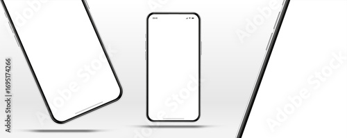 Realistic smartphone mockup. Mobile phone vector with isolated on white background. Device front view. 3D mobile phone with shadow. Realistic, high quality smart phone mockup for ui ux presentation.
