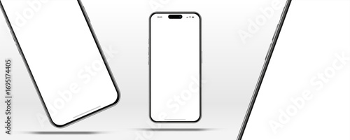 Realistic smartphone mockup. Mobile phone vector with isolated on white background. Device front view. 3D mobile phone with shadow. Realistic, high quality smart phone mockup for ui ux presentation.