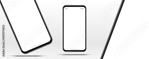 Realistic smartphone mockup. Mobile phone vector with isolated on white background. Device front view. 3D mobile phone with shadow. Realistic, high quality smart phone mockup for ui ux presentation.