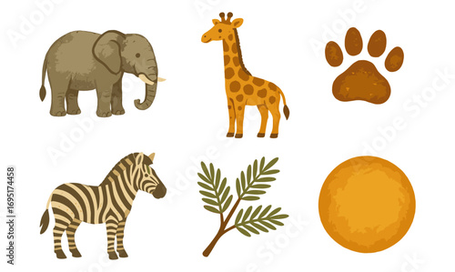 Cute jungle animal cartoons with elephant, giraffe, and zebra