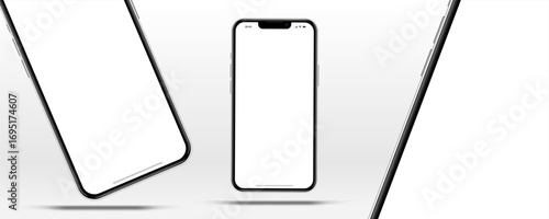 Realistic smartphone mockup. Mobile phone vector with isolated on white background. Device front view. 3D mobile phone with shadow. Realistic, high quality smart phone mockup for ui ux presentation.