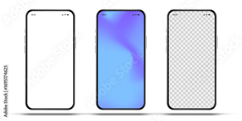Realistic smartphone mockup. Mobile phone vector with isolated on white background. Device front view. 3D mobile phone with shadow. Realistic, high quality smart phone mockup for ui ux presentation.