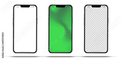 Realistic smartphone mockup. Mobile phone vector with isolated on white background. Device front view. 3D mobile phone with shadow. Realistic, high quality smart phone mockup for ui ux presentation.