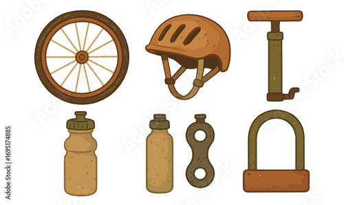 Bicycle accessories collection in retro style