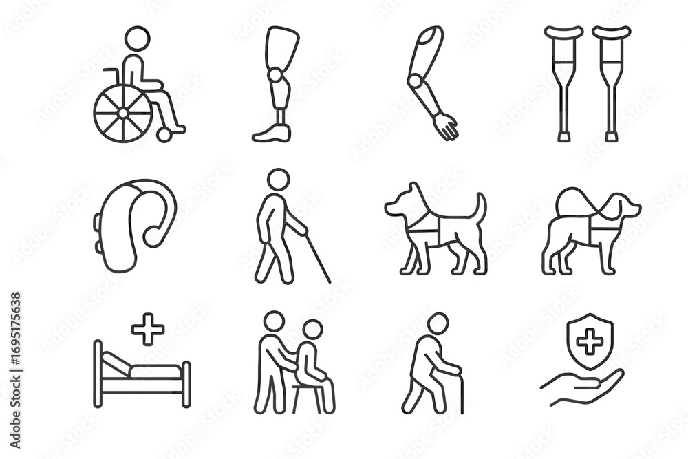 Fototapeta premium Disability and Accessibility Icons – Rehabilitation and Support Set