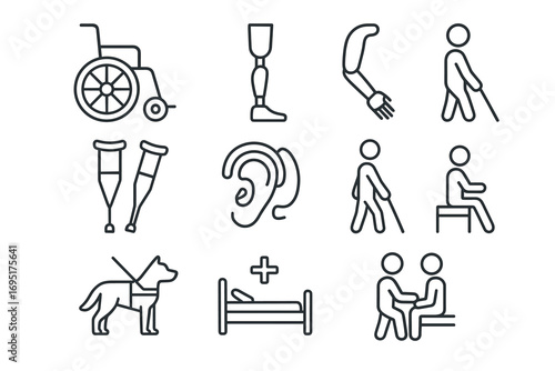 Disability and Accessibility Icons – Rehabilitation and Support Set