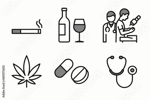 Healthcare and Addiction Awareness Icons – Medical Support Set