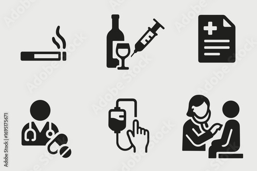 Healthcare and Addiction Awareness Icons – Medical Support Set