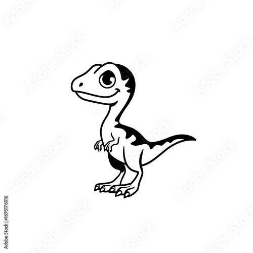 Velociraptor. Velociraptor simple black and white line art vector logo
