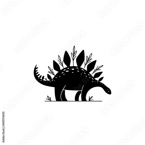 Stegosaurus. Stegosaurus simple black and white line art vector logo