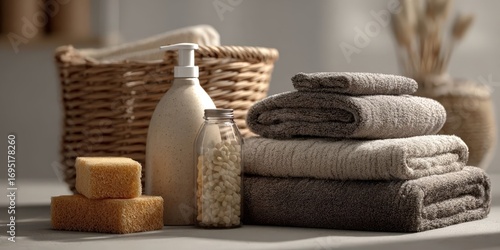 Beige and Brown Eco Laundry Essentials Display on Neutral Background