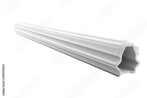 White plastic extrusion profile, industrial design, 3D render, isolated background, manufacturing