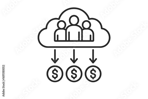 A line icon representing crowdfunding, featuring a linear outline design, is a simple illustration suitable for web and mobile UI/UX