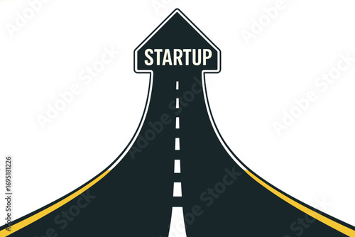 A detailed illustration of a highway road ascending like an arrow, featuring Startup text, eps10 vector