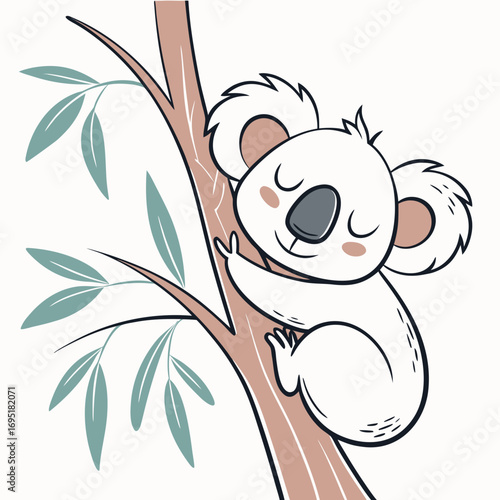 Cute koala bear clinging to a tree branch