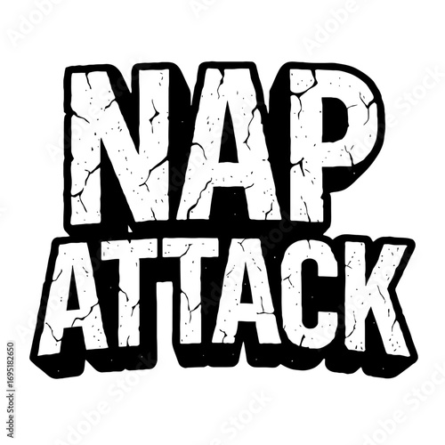Nap Attack" - Bold, distressed grunge typography design perfect for sleep lovers, napping enthusiasts, and cozy comfort seekers. Ideal for t-shirts, mugs, posters, digital art, this unique graphic cap